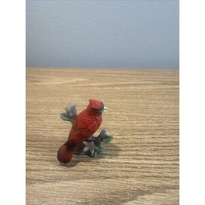 Vintage Lefton Cardinal #00749 Hand Painted Cardinal On A Branch Flower Taiwan